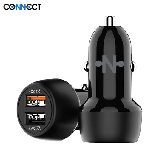 Chargeur rapide Allume-Cigare 2 ports USB A (QC3.0+ 2.4A) Noir