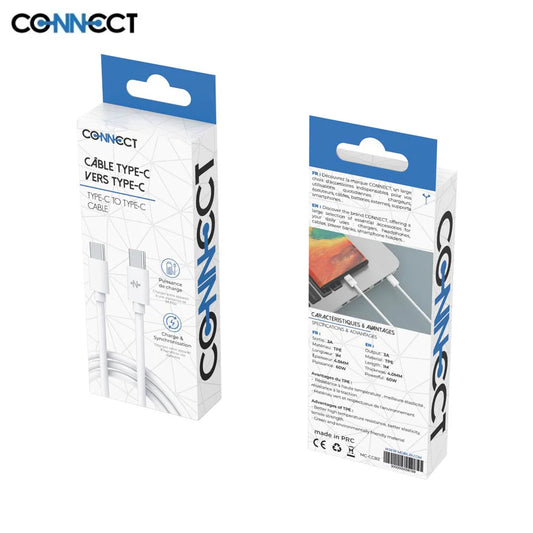 Câble Data Type-C vers Type-C 60W - 1m Blanc