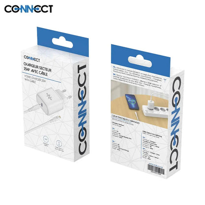 Duo Chargeur Secteur USB-C + Câble Type-C vers Lightning 1m – 25W  Charge Rapide