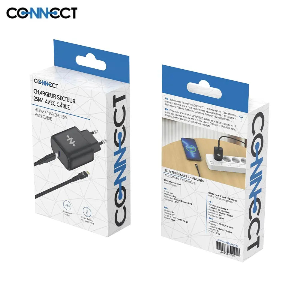 Duo Chargeur Secteur USB-C + Câble Type-C vers Lightning 1m – 25W  Charge Rapide