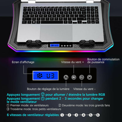 Refroidisseur pour Ordinateur Portable 8 Ventilateurs - Lumière LED