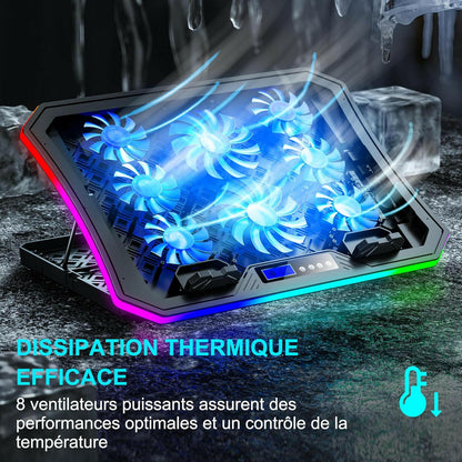 Refroidisseur pour Ordinateur Portable 8 Ventilateurs - Lumière LED