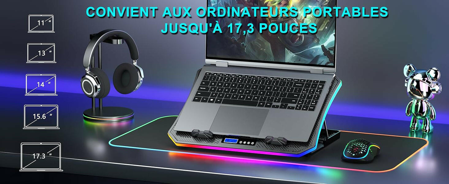Refroidisseur pour Ordinateur Portable 8 Ventilateurs - Lumière LED
