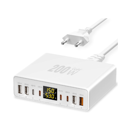 Station de Charge USB-C 200W - Chargeur Rapide 8 Ports PD & QC avec Écran LED